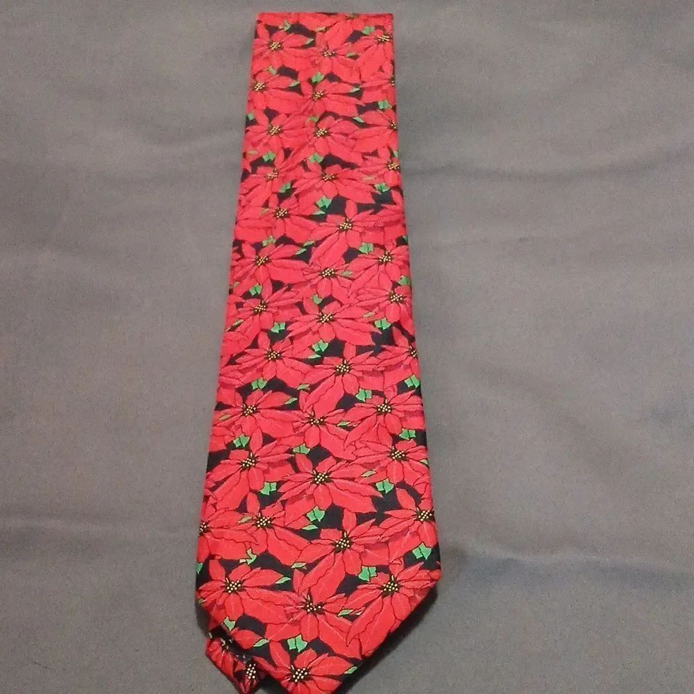 Keith Daniels Vintage poinsettia Christmas holiday tie NWOT